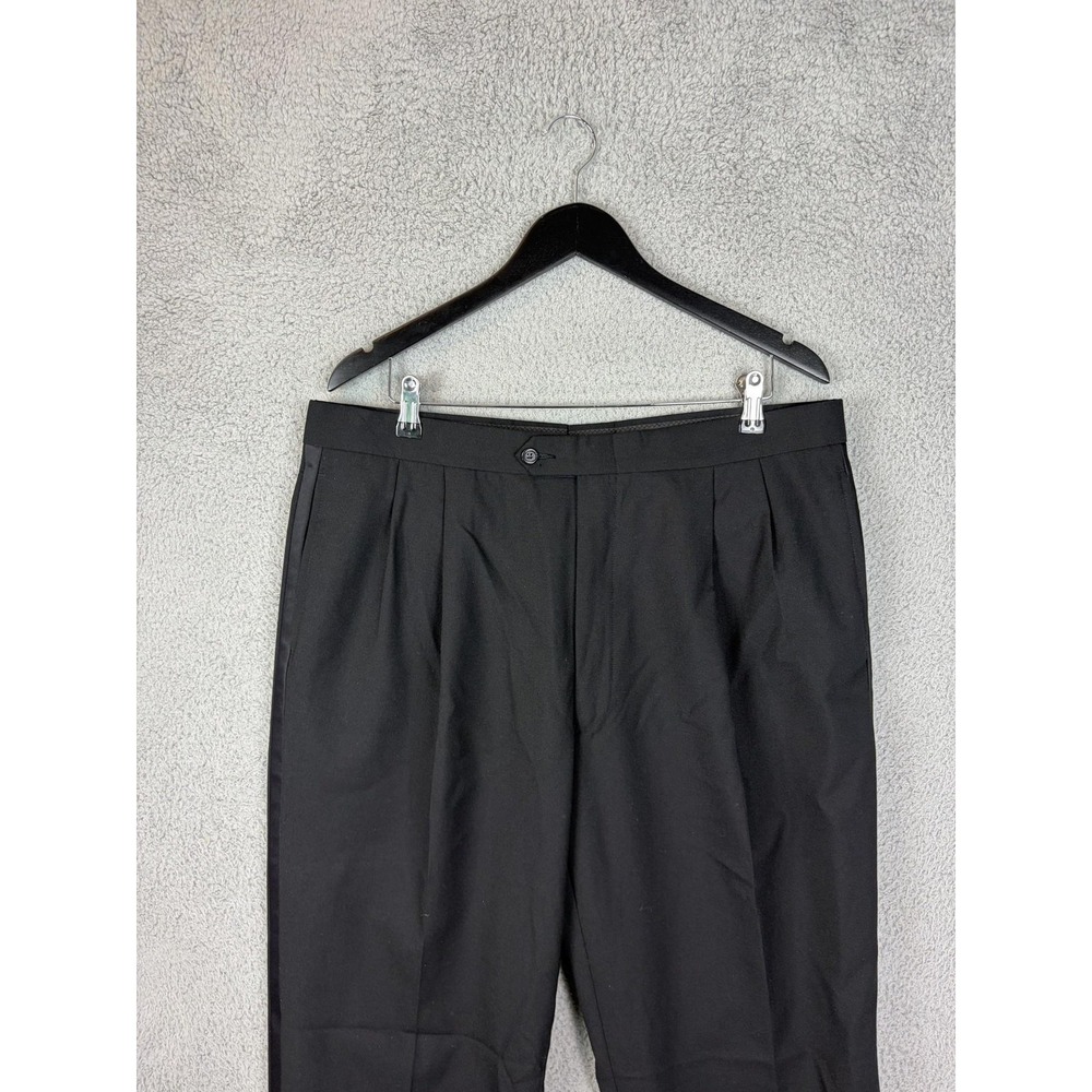 Jos A Bank Dress Pants Mens 38x32 Black Wool Pleated Classic Fit Formal Wedding